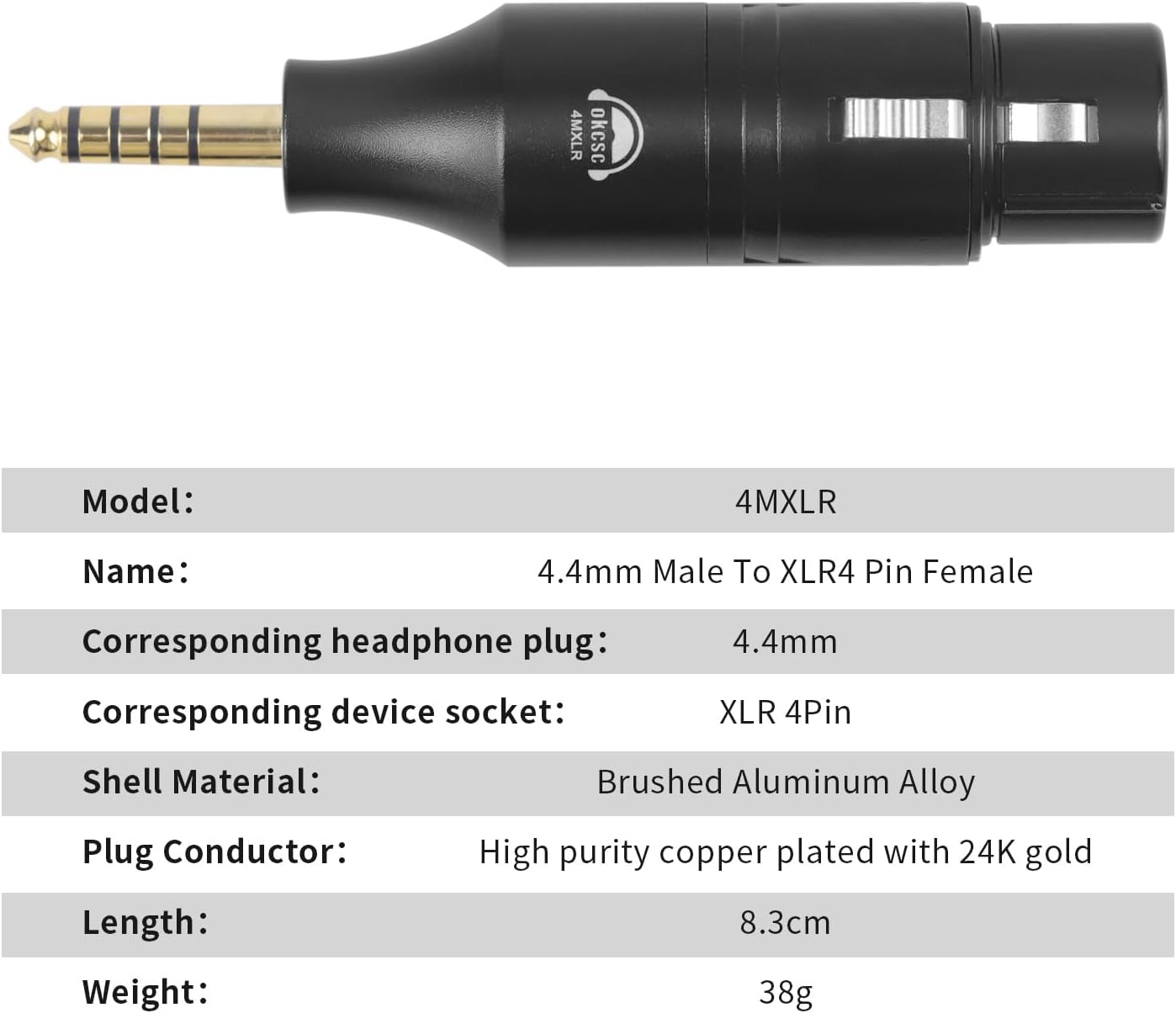 okcsc 4.4mm Male to 4-Pin XLR Female Balanced Audio Adapter，Gold-Plated HiFi Connector Work for Headphone Amps, Portable Music Players & Home Audio Systems, Audio Lossless