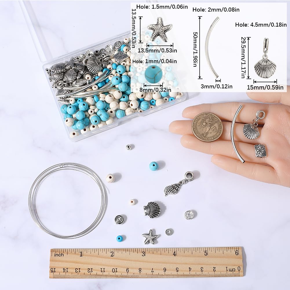 SUNNYCLUE 1 Box 4 Sets Ocean Multi Layer Bracelet Making Kit Summer Ocean Hawaii Beads Turquoise Bohemian Wrap Bracelet Lukcy Starfish Shell Charms for Jewellery Making Kits Adults DIY Craft Supplies - Image 3