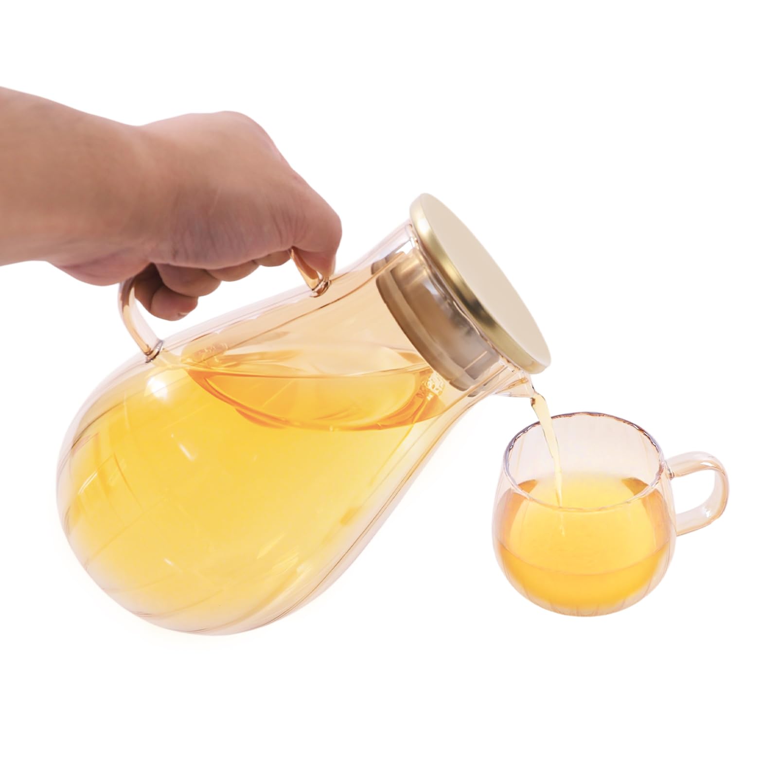 Juego de garrafas de agua de vidrio de borosilicato para agua fría y caliente, botellas de agua fría, juego con 4 vasos y 1 estructura de cristal para té helado, agua fría, leche, café, vino, 1500 ml
