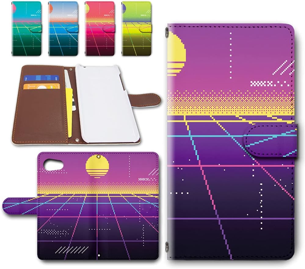 AQUOS R compact SHV41/701SH notebook type smartphone case leather cover with camera hole 80s retro game-style field pattern Design A/Purple AQUOS ARL Compact au Softbank Softbank SHARP Sharp dc-1503