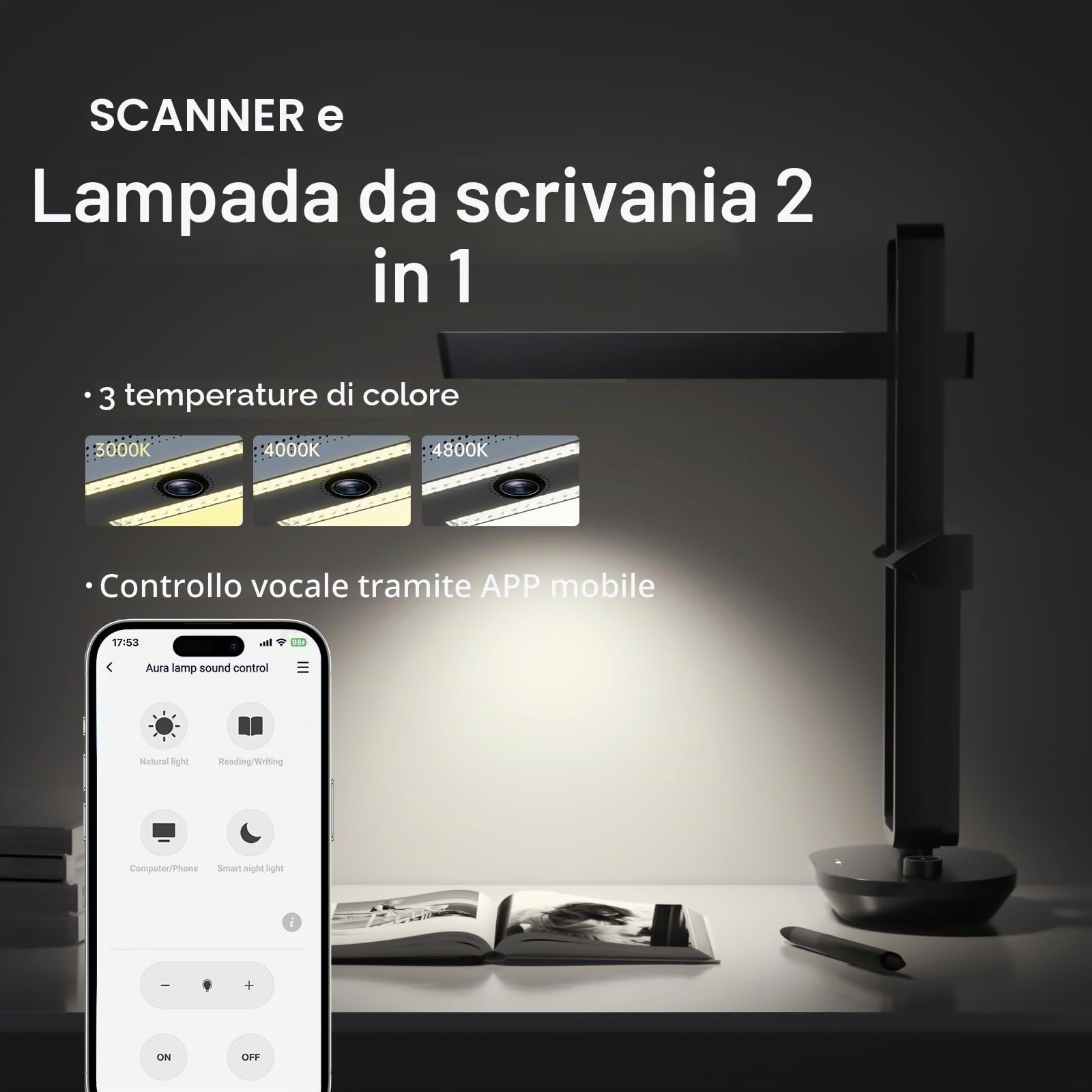 Scanner per Libri e Documenti CZUR Aura Pro, Cattura A3 e A4, Tecnologia AI per Appianare e Ruotare Automaticamente l’Immagine, Pieghevole e Portatile, Compatibile con Windows e Mac OS
