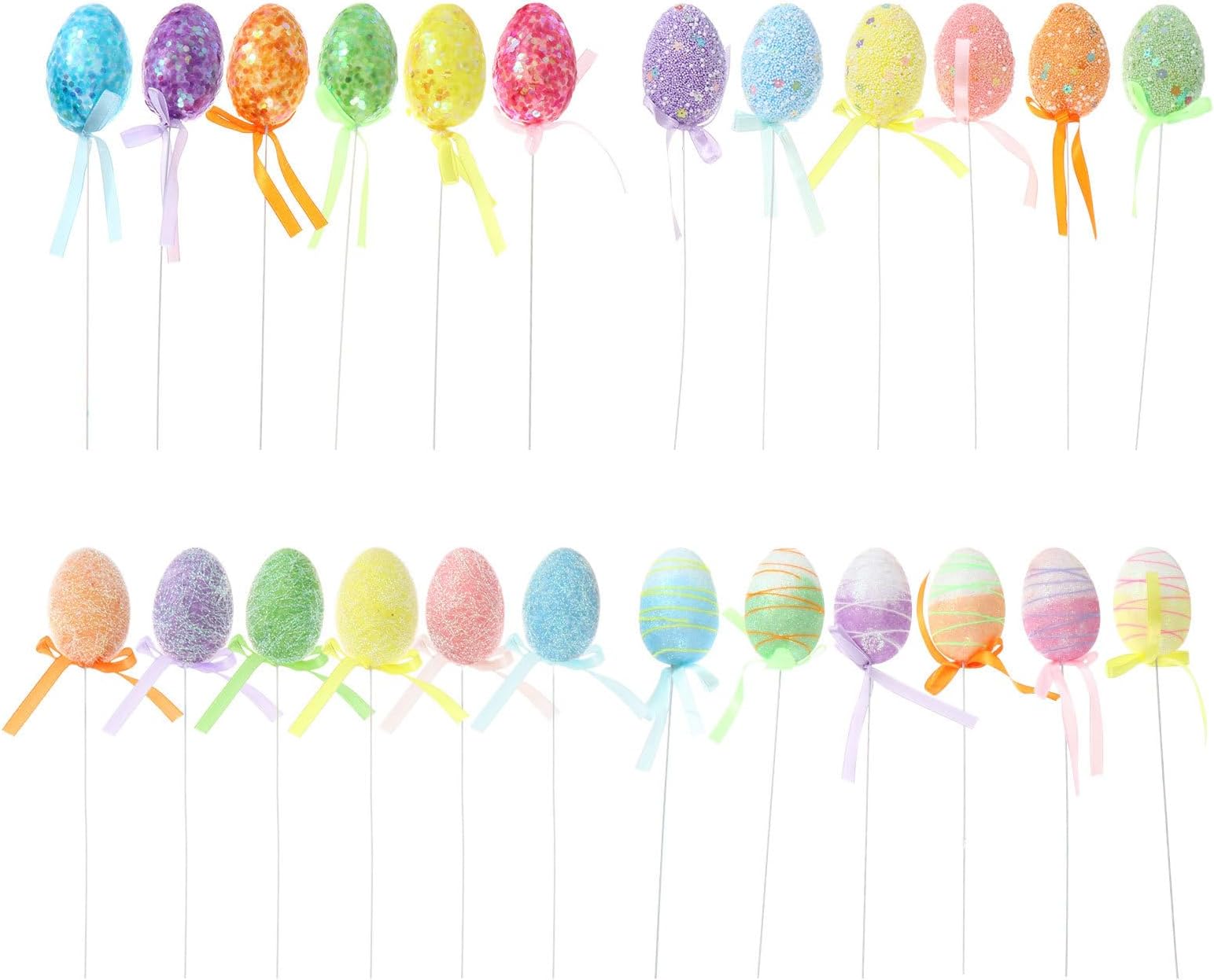 POPETPOP 24pcs Easter Decorative Eggs Set Foam Fake Eggs for DIY Crafts and Party Favors Mixed Colors Easter Ornaments for Holiday Decoration and Basket Fillers Random Style