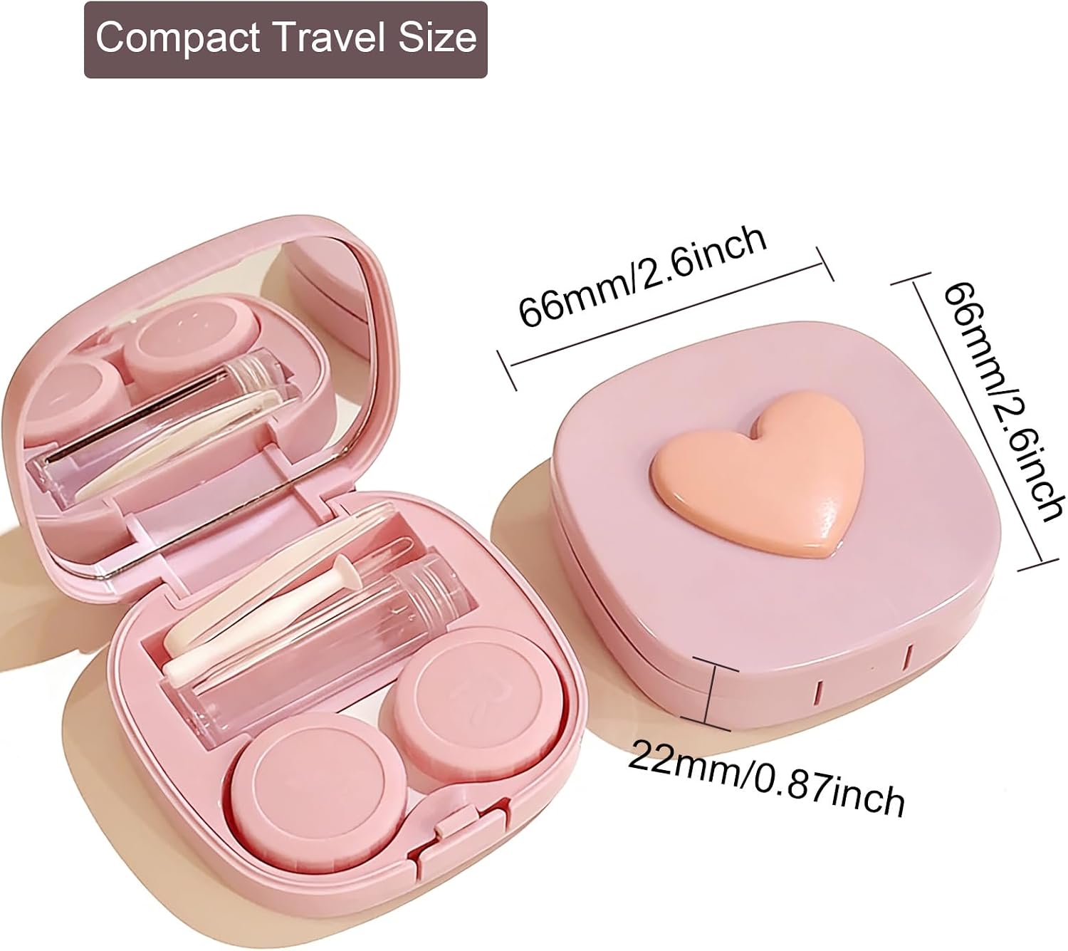 Contact Lens Case Travel Kit, Leakproof Cute Contact Lenses Applicator Remover Tool with Mirror Solution Bottle for Daily Outdoor Pink Purple (2 Pack)