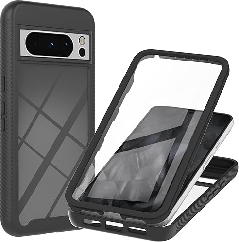 Funda para teléfono celular Google Pixel 8 Pro 5G, protección completa negra con protector de pantalla integrado