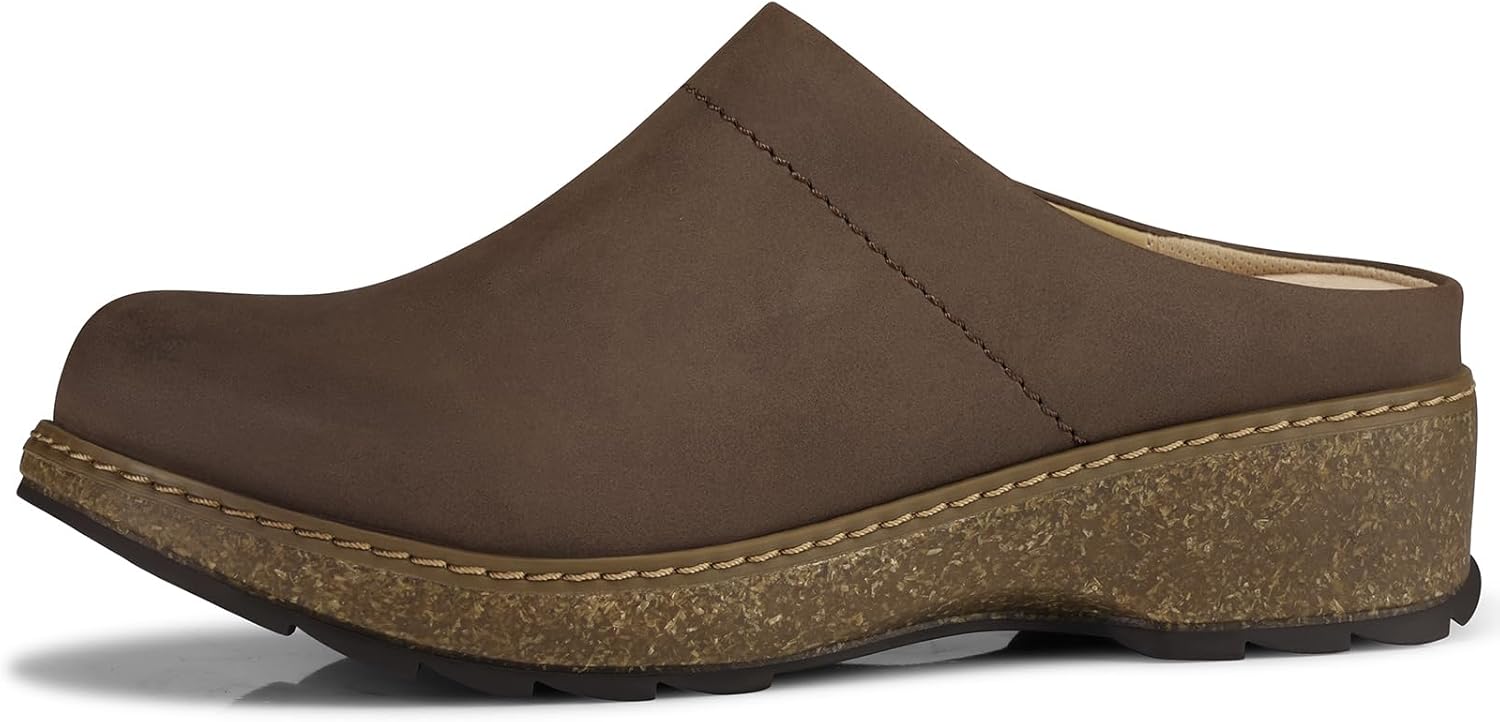 SHIBEVER Clogs for Women Mules Shoes Leather Slip On Clog Closed Toe Comfortable Mules Tan Size 9