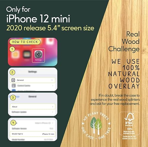Iato Iphone 12 Mini Wood Case. Unique & Classy Shockproof Protective Cover. Wireless Charging Compatible Real Wooden Overlay On Soft Black Tpu - Brilliant Bamboo #TOP5