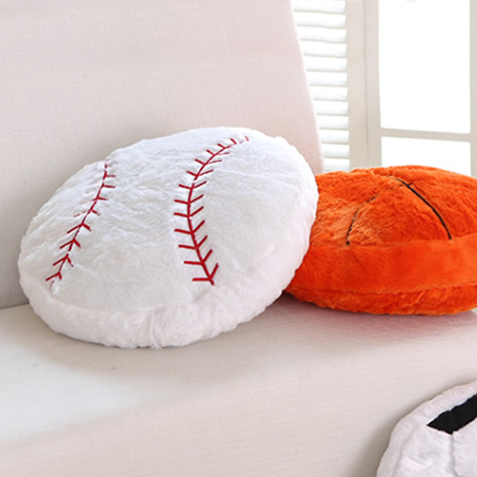 Plush Football/Basketball Cushion 1:1 Realistic Stuffed Soft Soccer Ball Toy Size 5 Fluffy Football Squishy Pillows Sleeping Hugging Pillow Gift for Kids Adult Sports Fans (Baseball-flat Cushion) - Image 3