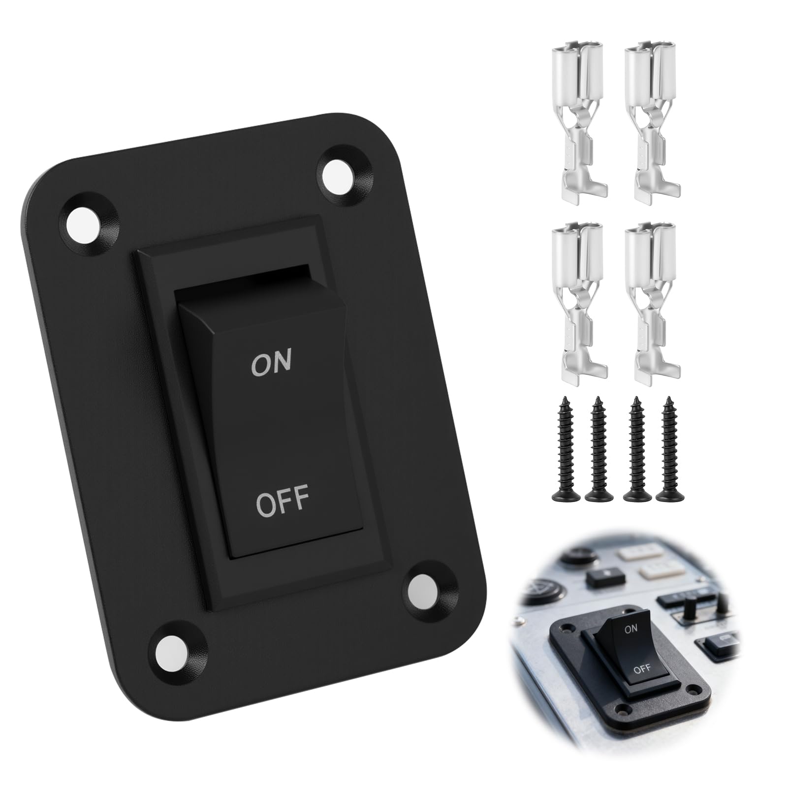 Un interruptor de 12 V KCD2-7 20 A, 4 polos DPST, interruptor de 12 V, para caravana, remolque, barco, coche, con carcasa de plástico aislante, tornillos y abrazaderas