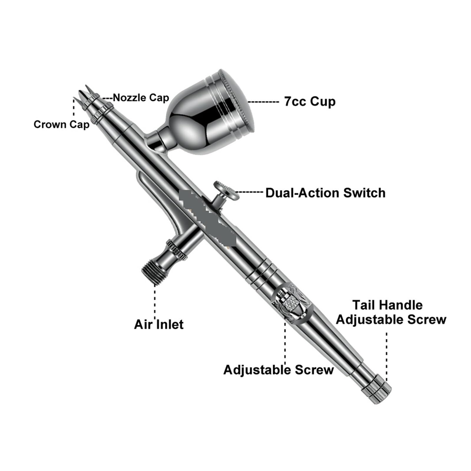 Zestaw aerografu, kompresor aerografu z funkcją automatycznego zatrzymania, 7 cm3, 0,3 mm, pistolet natryskowy o podwójnym działaniu, do malowania modeli na tortach i zdobienia paznokci
