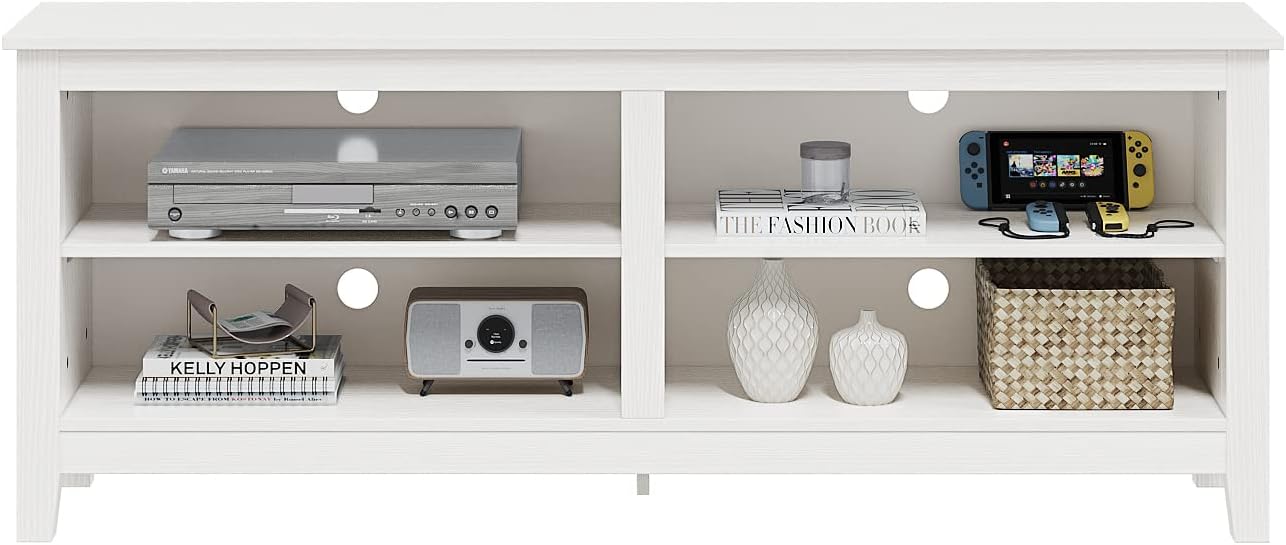 Panana TV Stand, Classic 4 Cubby TV Stand for 60 inch TV, Entertainment Center Media Television Stand for Living Room Bedroom (White, 55 inch)