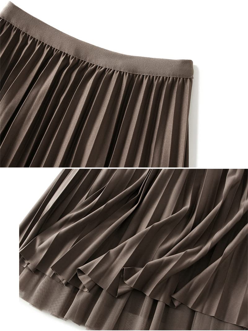 Dninmim Gonna lunga in tulle a vita alta da donna con scollo a V a vita alta e versatile gonna a pieghe midi