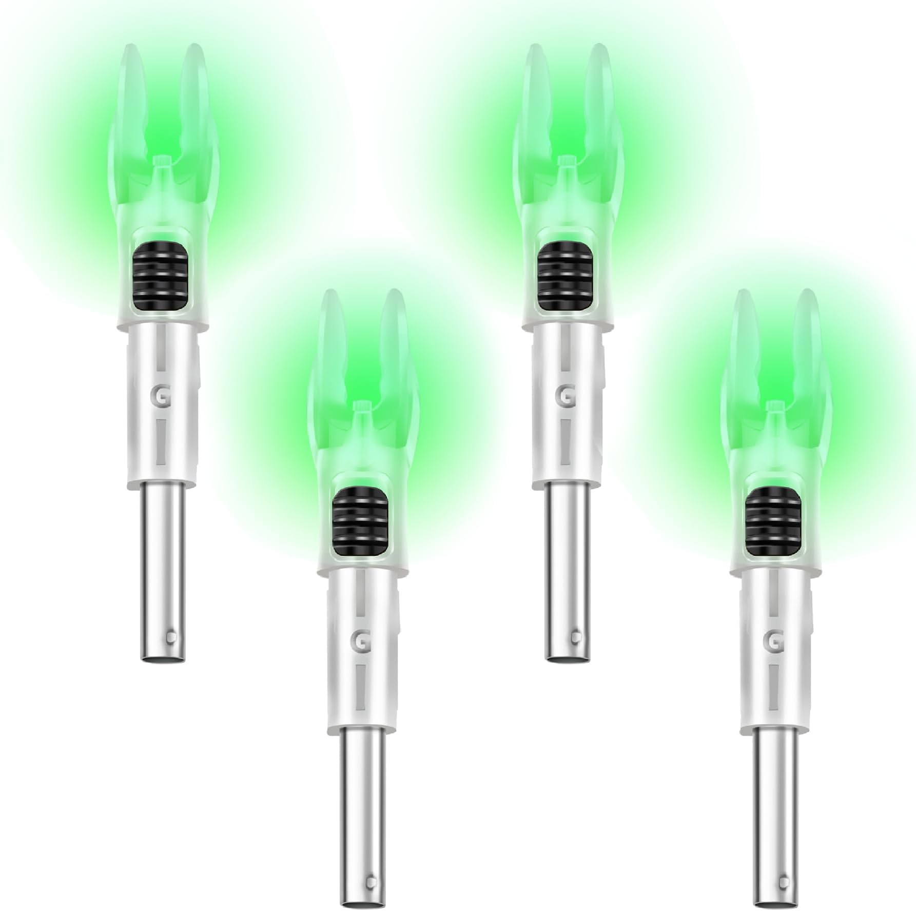 DEEPOWER 4 Pack G Lighted Nocks for Arrows 0.165/0.204 inch Inside Diameter with ON/Off Switch with X Bushings LED Nocks