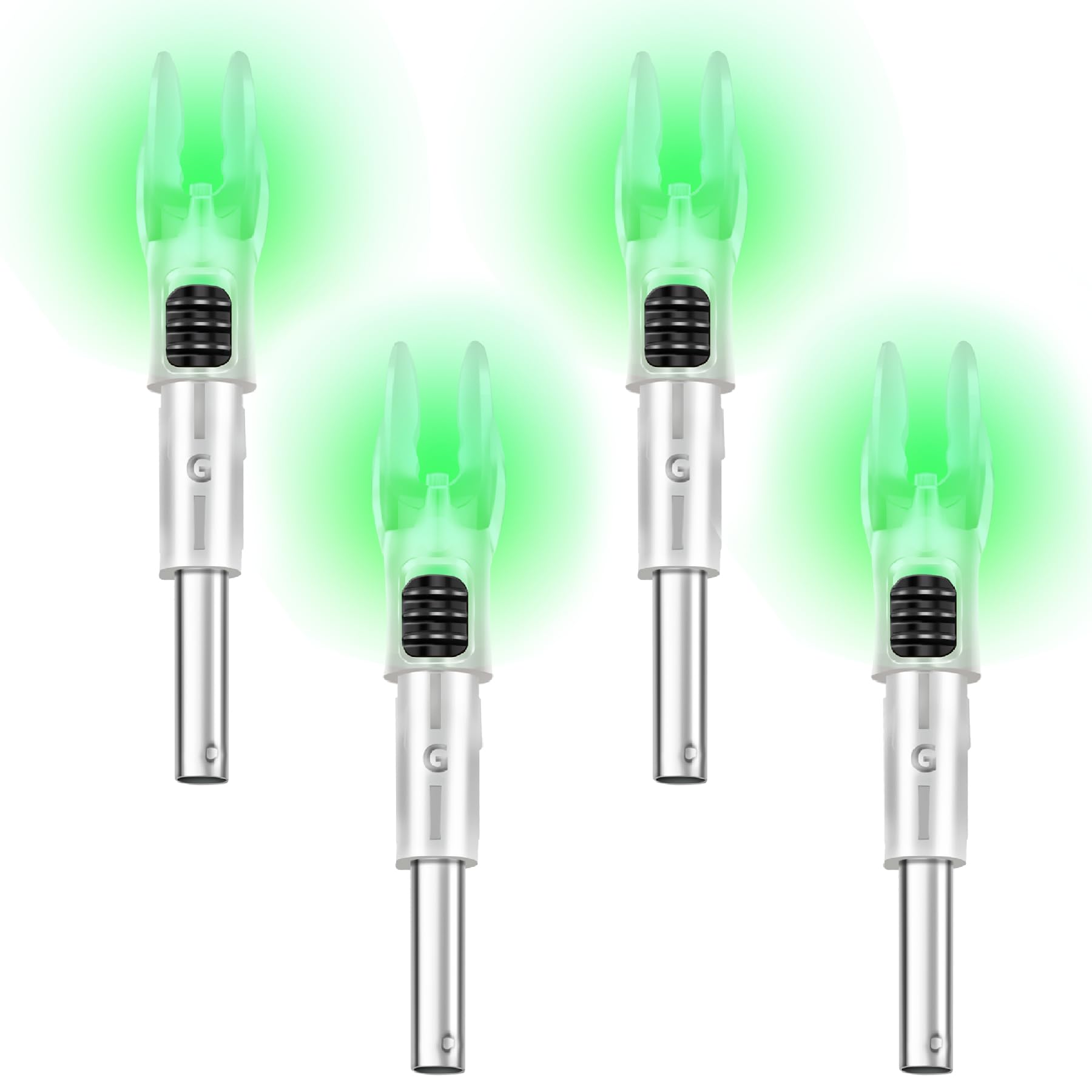 DEEPOWER 4 Pack G Lighted Nocks for Arrows 0.165/0.204 inch Inside Diameter with ON/Off Switch with X Bushings LED Nocks