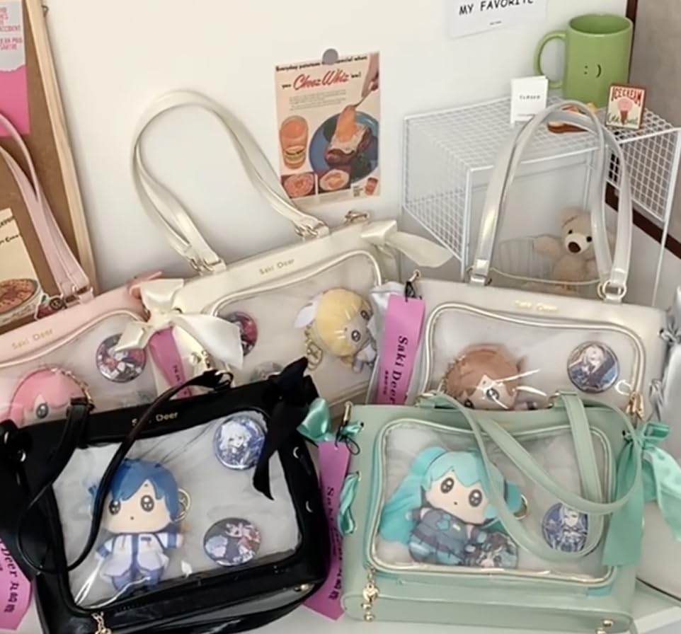 Womens Ita Bag Crossbody Tote – Messenger Shoulder Bag for Anime, Kawaii, Pin & Plushie Display | Clear Front, Mesh Insert|3