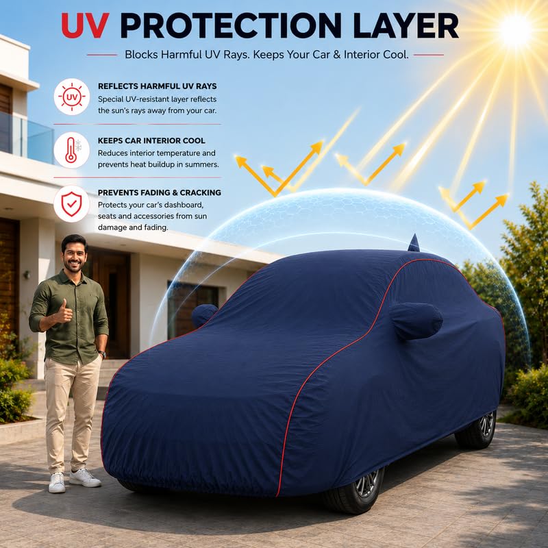 Image of Compatible with XUV 3XO EV Models 100% Waterproof Car Cover for All Weather Protection Mirror & Inner Cotton Triple Stitched Cover, Adjustable Belt Bottom Elastic (Navy Blue)