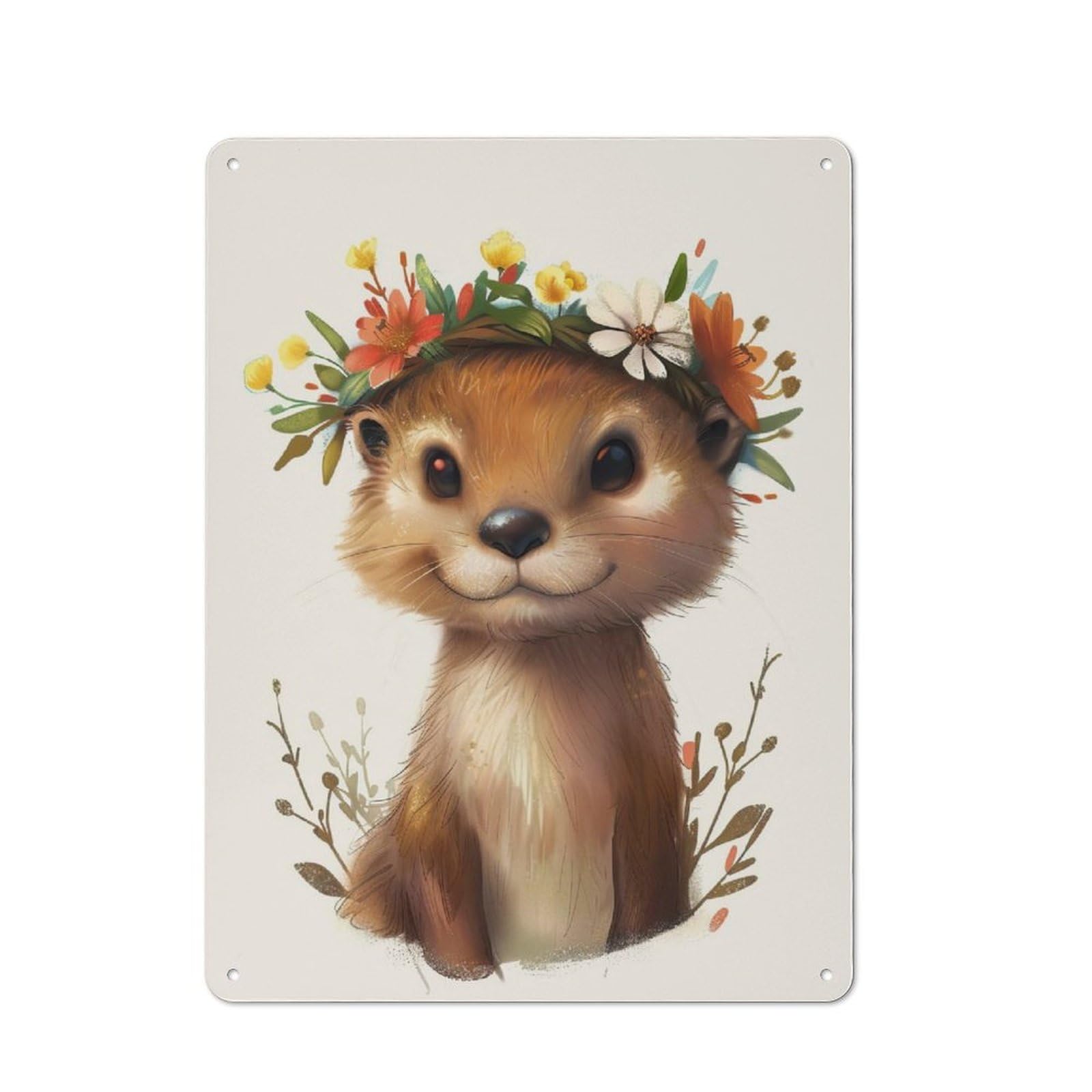 Junmoney Otter Flower Loft Style Metal Wall Sign 40X30cm Featuring Studio Wall Art For Loft, Studio, Office Or Creative Room