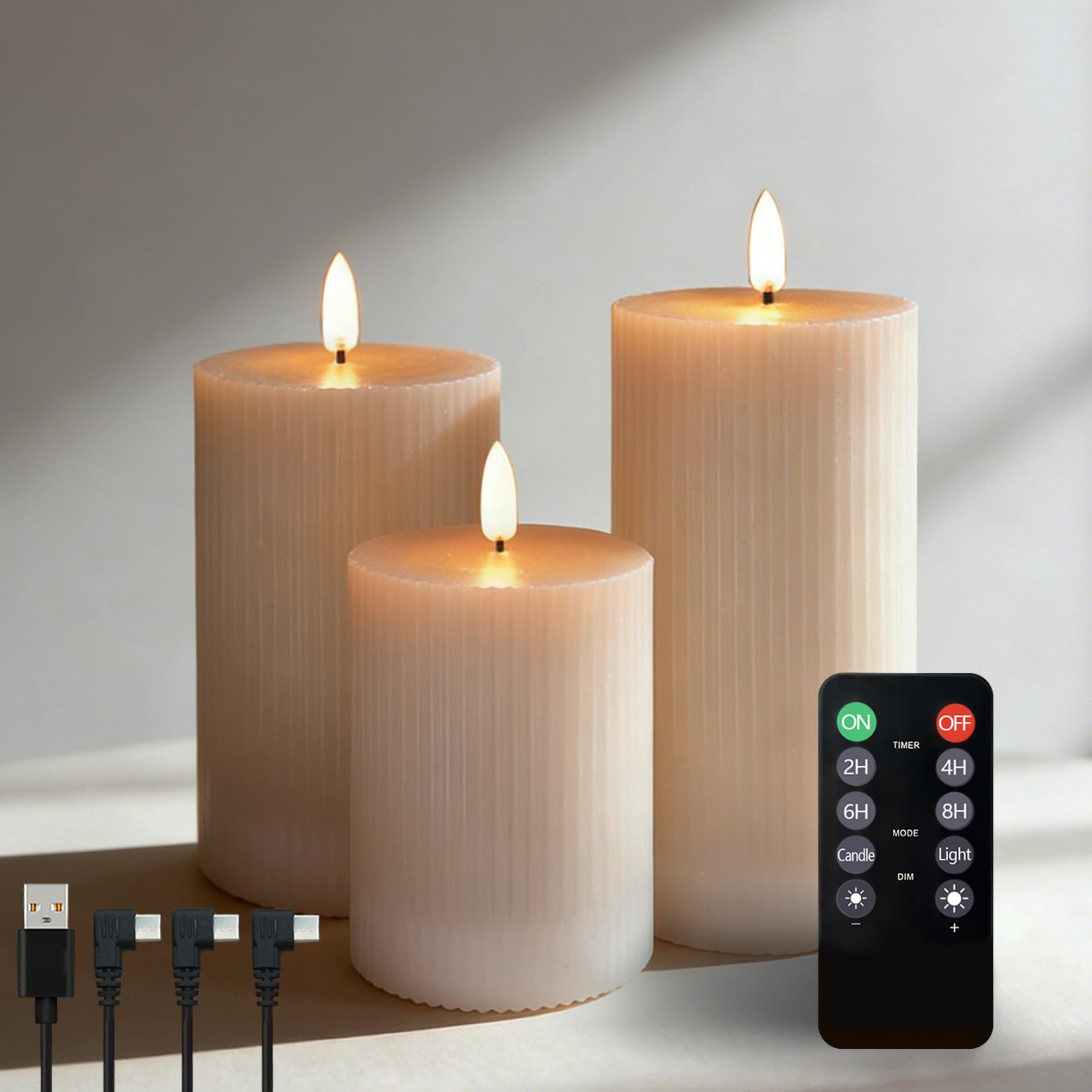 NICE PIONT - Set di 3 candele a LED ricaricabili con timer e telecomando, fiamma tremolante, 5 livelli dimmerabili, per soggiorno, camera da letto, decorazione da tavolo