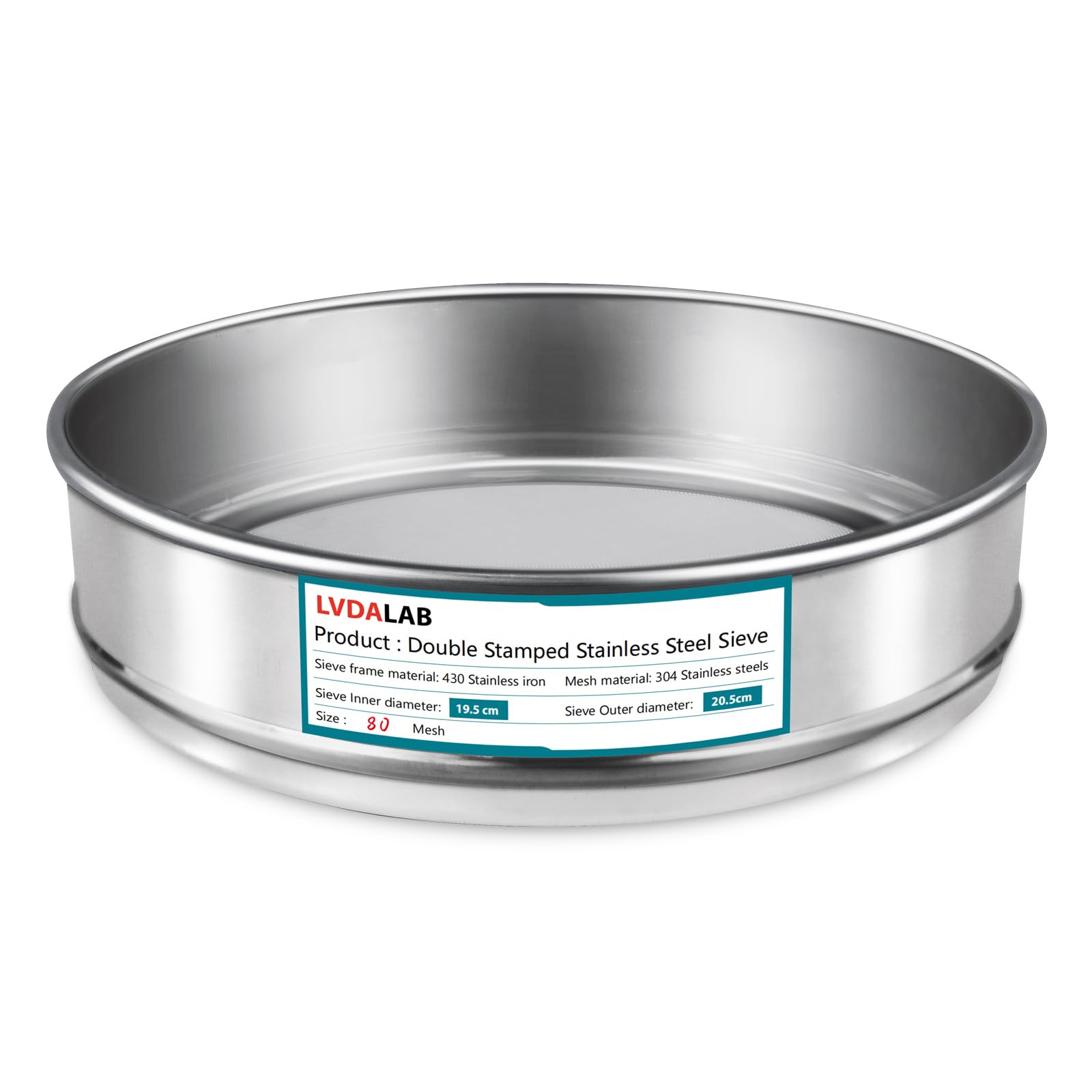 LVDALAB 304 Stainless Steel Mesh Lab Sieve, 80 Mesh (0.2mm) Aperture Test Sieve, 7.9Inch(20cm) Diameter Economy Standard Analysis Sample Test Sieves for Industrial Laboratory Homes