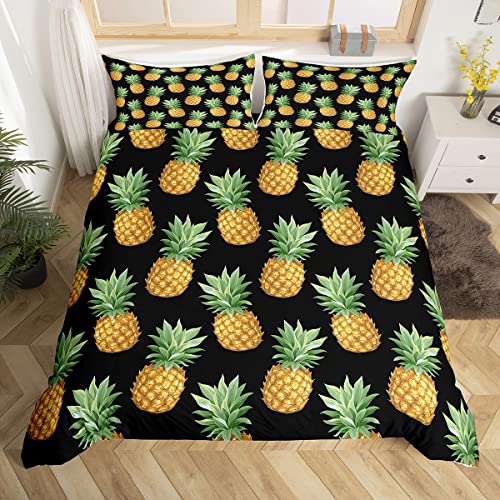 Homemissing Housse de Couette Imprimé Ananas Parure de Lit 220x240cm Motif Ananas Frais Ensembles de Housse de Couette Décor de Chambre Noir Jaune avec 2...