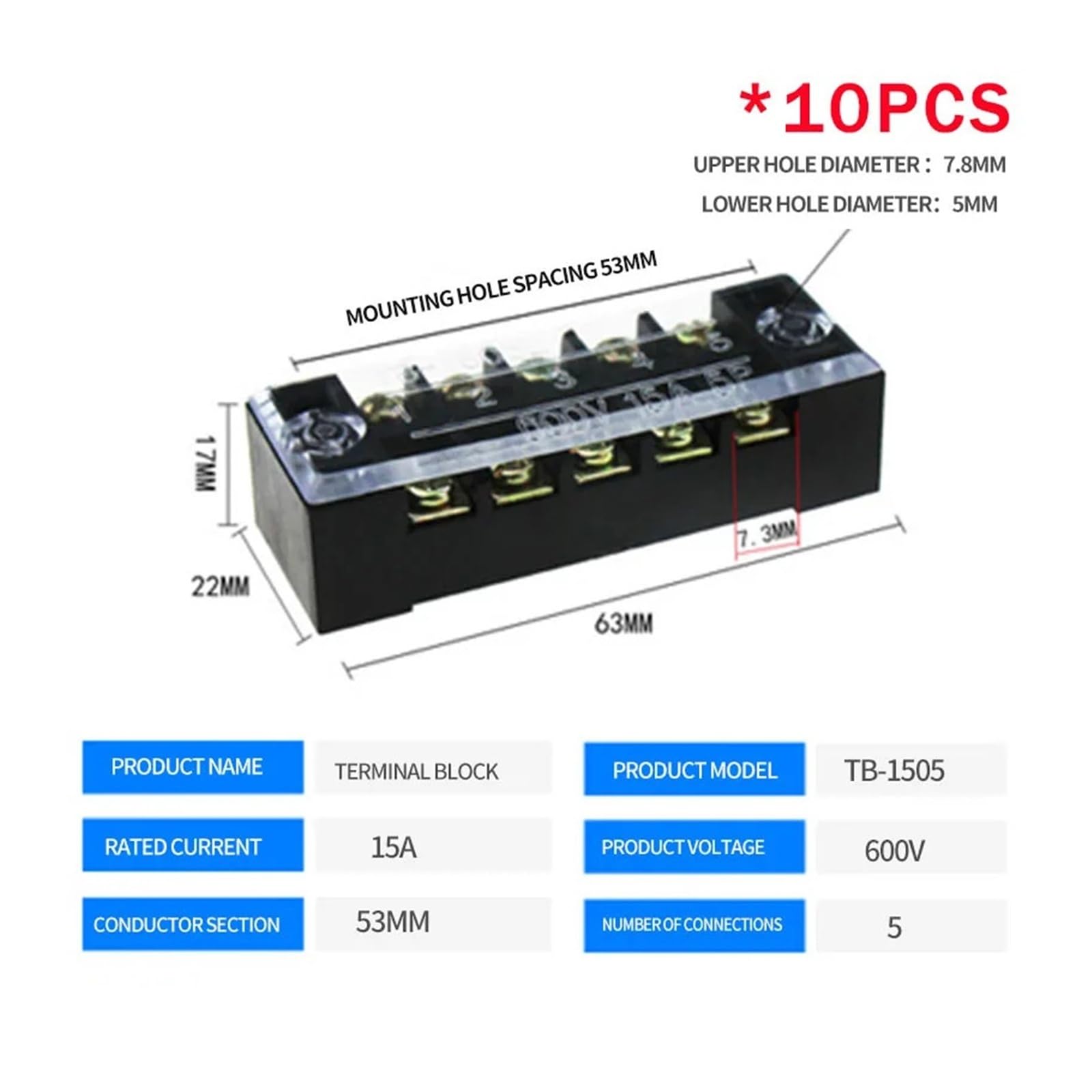 10 sztuk 600 V 15 A bariera listwa zaciskowa Złącze kabla TB-1503 TB1504 TB1505 TB1506 TB-1510 TB-1512 TB-2503-2504-2506-2508