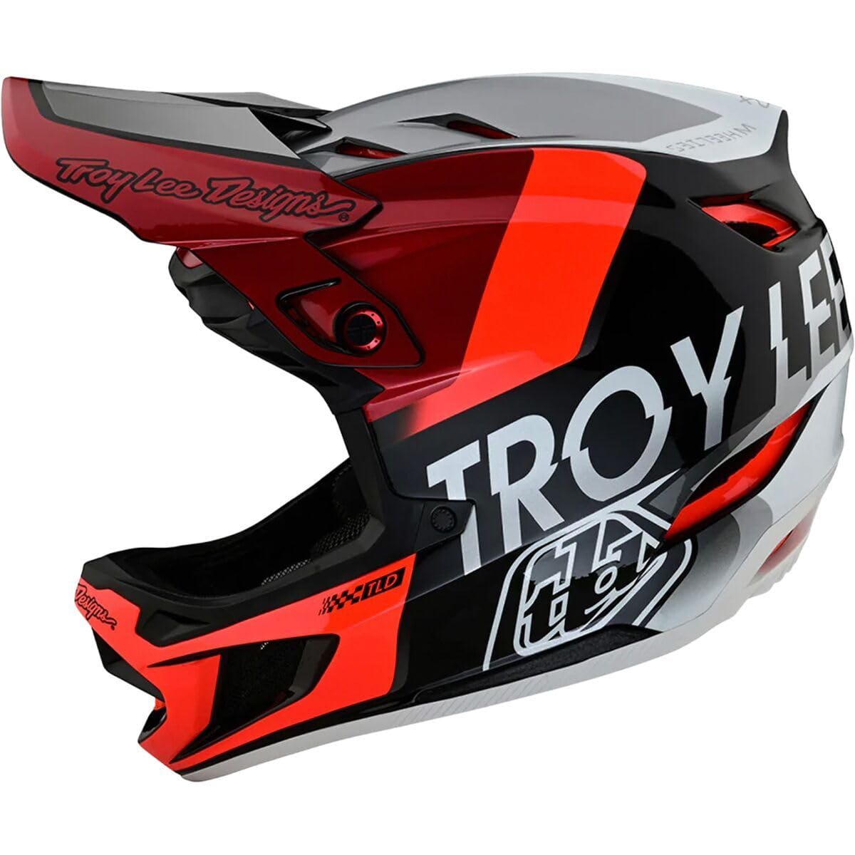 Troy Lee Designs D4 Composite Full Face Bicycle Helmet for Max Ventilation Lightweight MIPS EPP EPS Racing Downhill DH BMX MTB - Adult Men Women (Qualifier Silver/Red, XX-Large)