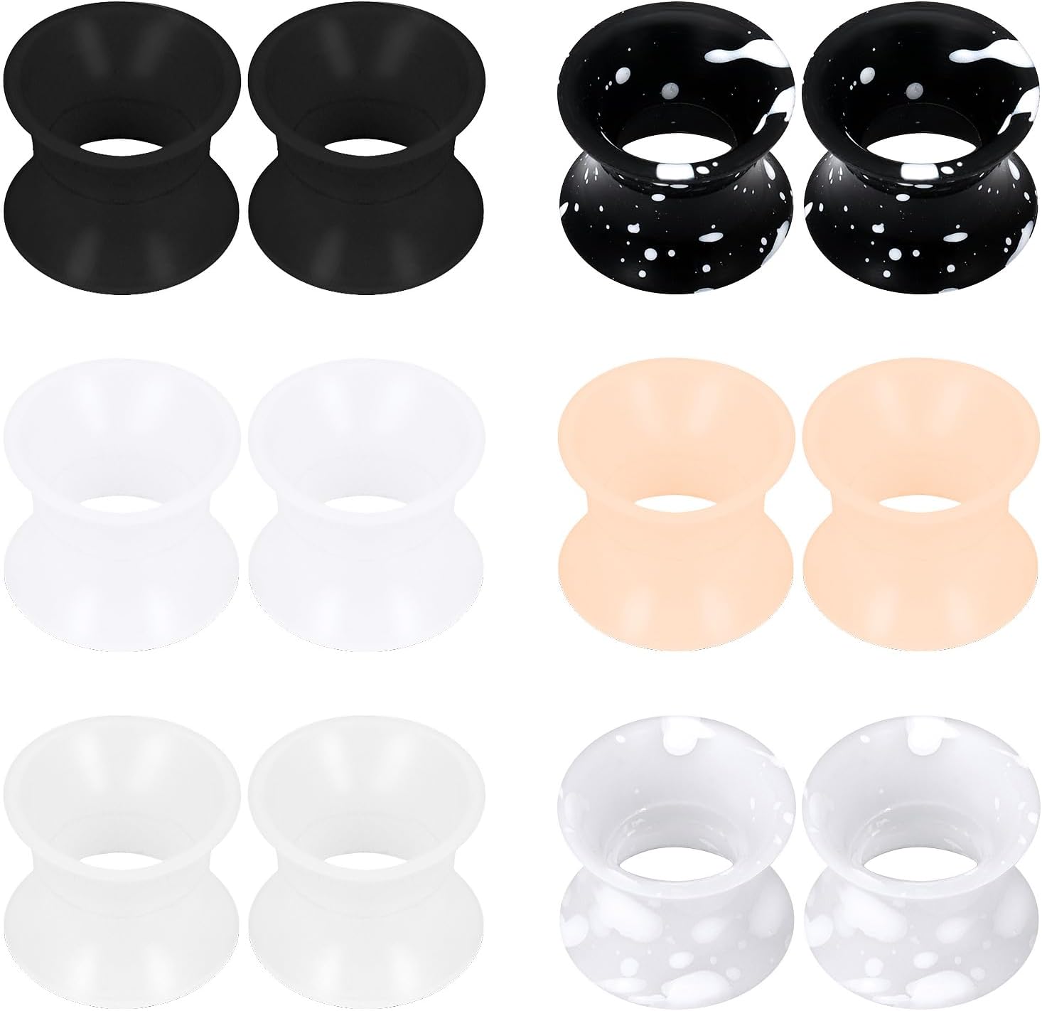 Silicone Ear Gauges Tunnels Plugs for Ears Women Men Earrings Black/Clear/White Size 2.5mm-25mm 10G-1In Double Gage Retainer Stretching Kit Starter Stretchers Expander