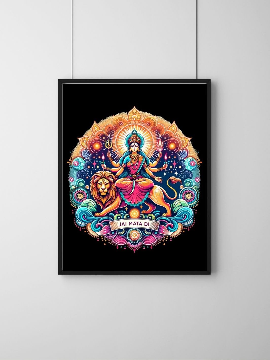 Divine Motherhood Psychedelic Poster with Goddess & Lion | Jai