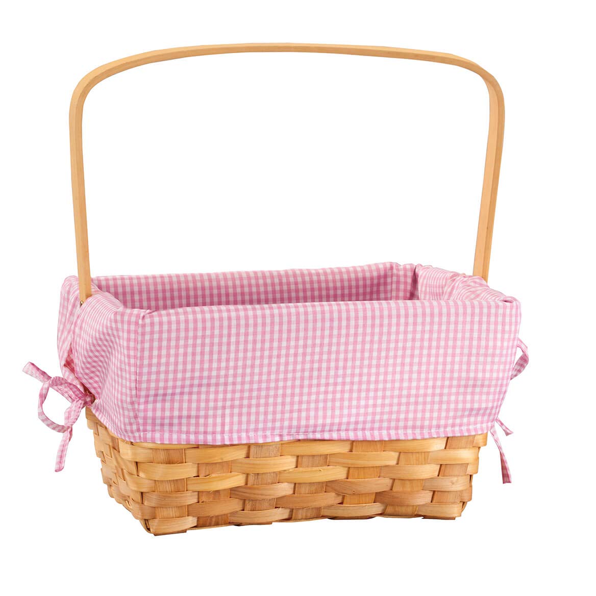 Fox Valley Traders Pink Gingham Wicker Easter Basket, Removable Liner, Made of 100% Durable Chip Wood - Measures 10