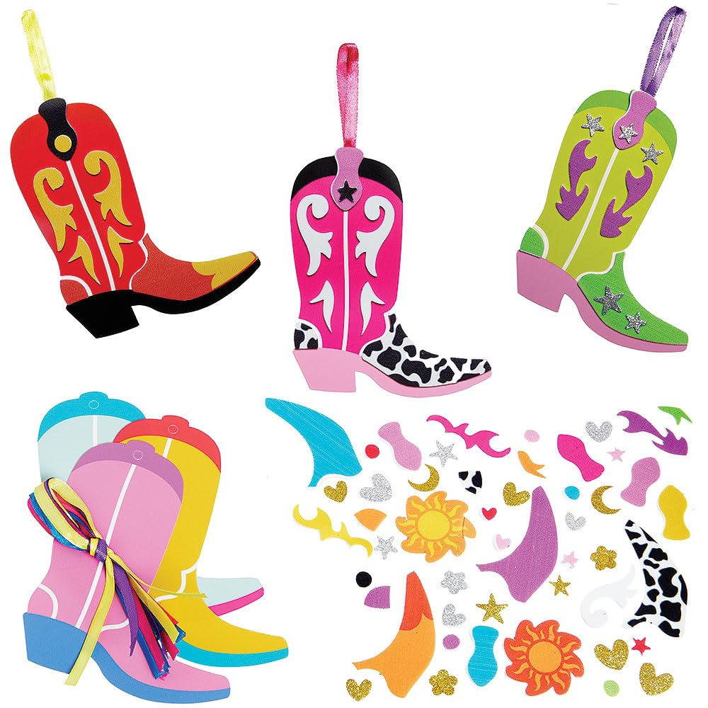 Baker Ross WA139 Western Cowboy Boot Mix & Match Decoration Kits - Pack of 8, Fun Foam Craft Kits for Classroom and Home