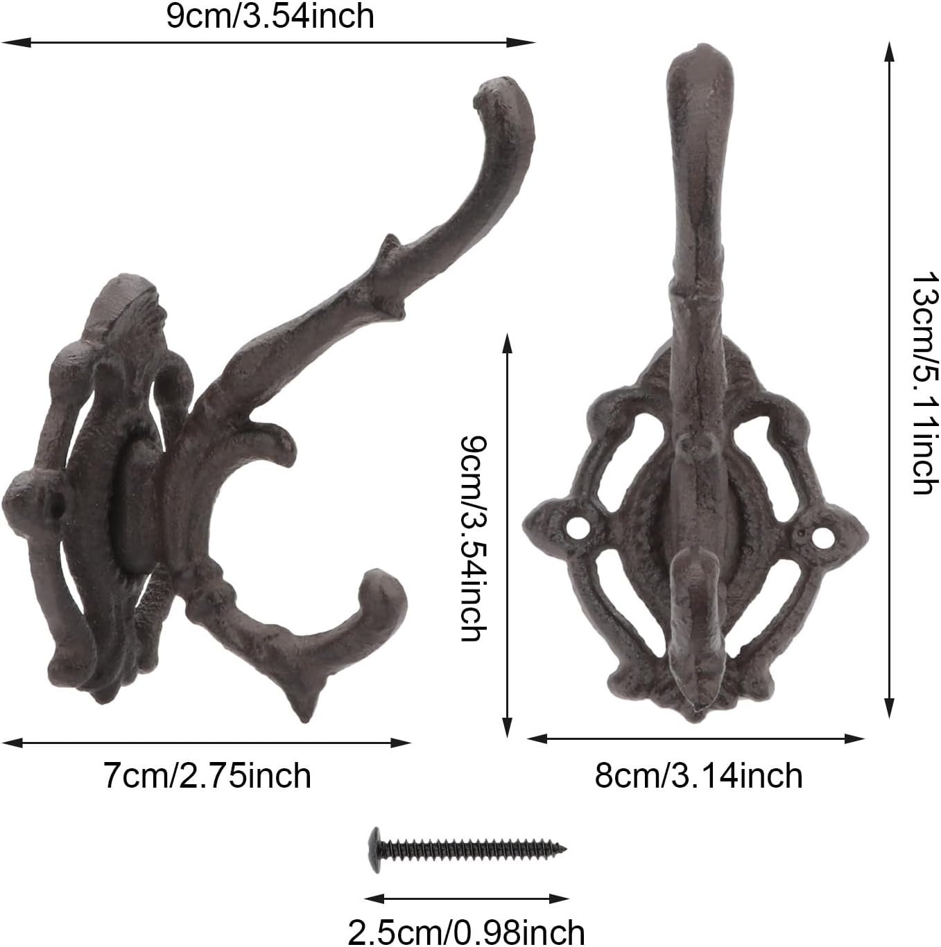 2Pcs Cast Iron Wall Hooks Unique Heavy Duty Coat Hooks (Double Hook) image 2