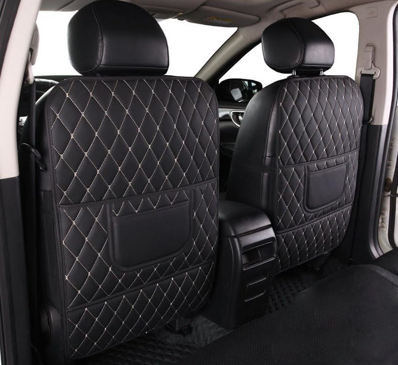 2 Piezas Protector Asiento Coche Respaldo para BMW 7 Series SWB E65 2001-2008, PU Cuero Antipatadas Almohadilla Sillas Impermeable Antifouling,B/Long-Beige