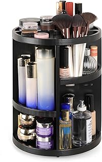 VVW Rotating Bamboo Makeup Organizer, 360 Degree Spinning Adjustable Bamboo Vanity Makeup Holder Rack, Large Capacity Cosmetics Storage Display Box, Fits Makeup, Cologne 5 Adjustable Layers(Black)