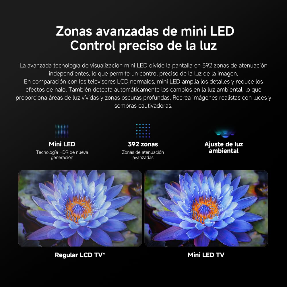XIAOMI TV S Mini 65", Diseño sin Bordes, Google TV, QD-Mini LED, 1200 nits de Brillo máximo, Alta tasa de refresco 4K de 144 H,Ultra Fluido para Gaming, Dolby Vision IQ & Dolby Atmos,Google Assistant