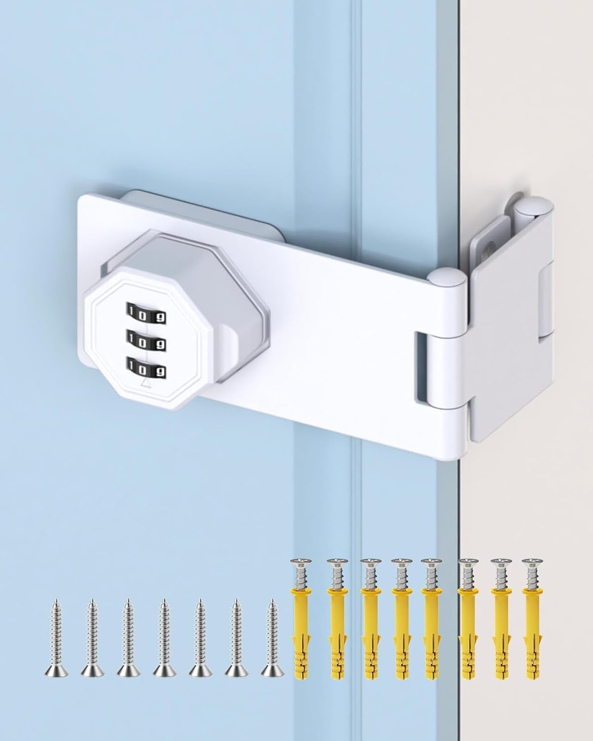 White Cabinet Password Hasp Locks 90 Degree Barn Door Lock Household Security Combination Latch Lock for Closet Door Office File Cabinet, Drawers, Cupboard, Gate, Shed 2PCS