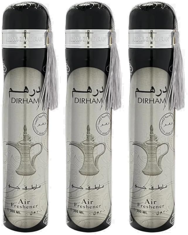 Arabian Air Freshener Bundle (3 x 300ml) Dubai, Luxury Scent, Long Lasting Fragrance (3 x Dirham Silver)