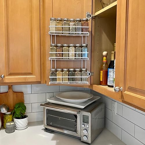 Miniatura 4 de Evelots Paquete de 2 estantes para especias de 3 niveles - Montado en puertapared - Metal con revestimiento resistente - Para hasta 36 botellas