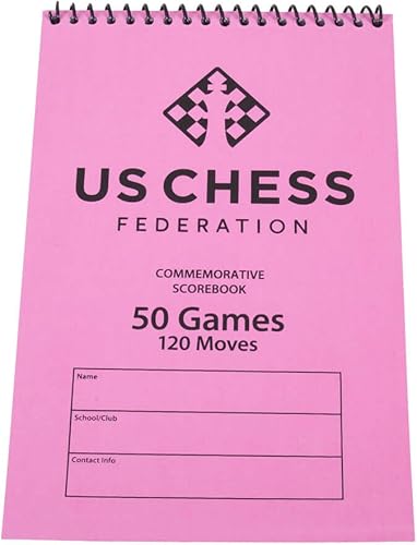 Miniatura 2 de US Chess Federation Libro de puntuación conmemorativo de ajedrez en espiral, color rosa, 120 movimientos/juego (paquete de 4)