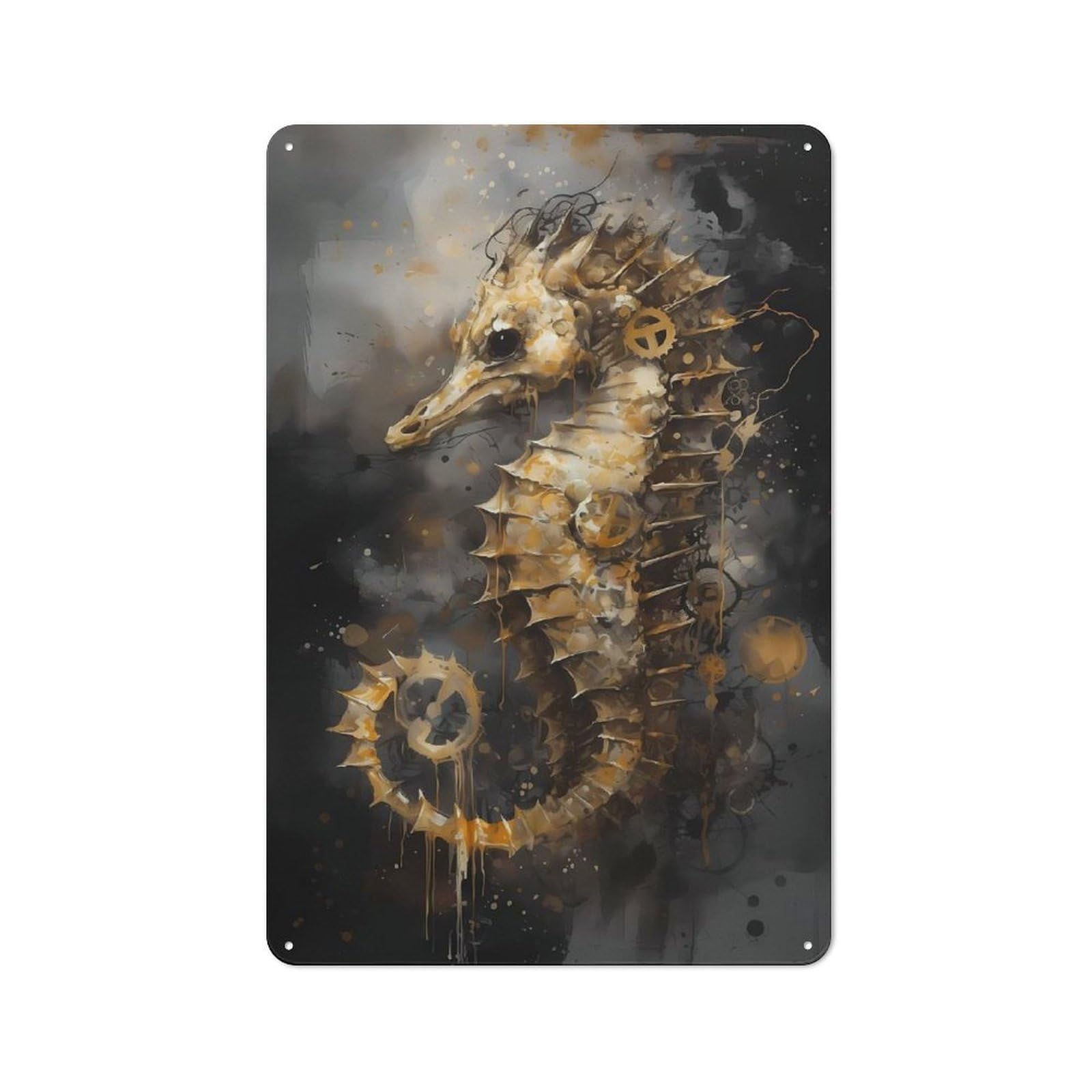Tin Wall Plaque 30x20cm with Seahorse Imagination for Café Or Home Bar, New-space Wall Decor for Hospitality Decor Collectors