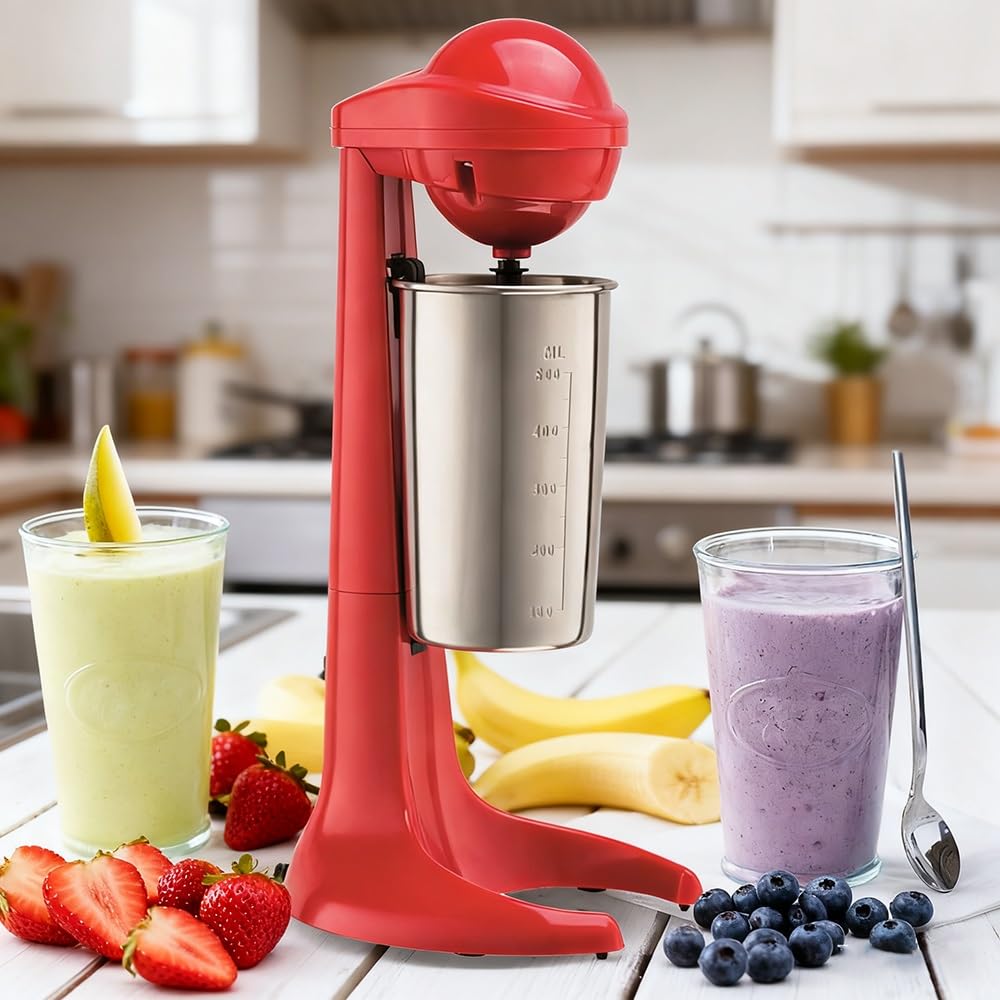 Maszynka do koktajli mlecznych, spieniacz do mleka 100 W z kubkiem ze stali nierdzewnej, 2-biegowa do koktajli proteinowych, koktajli, frappów i mieszanek