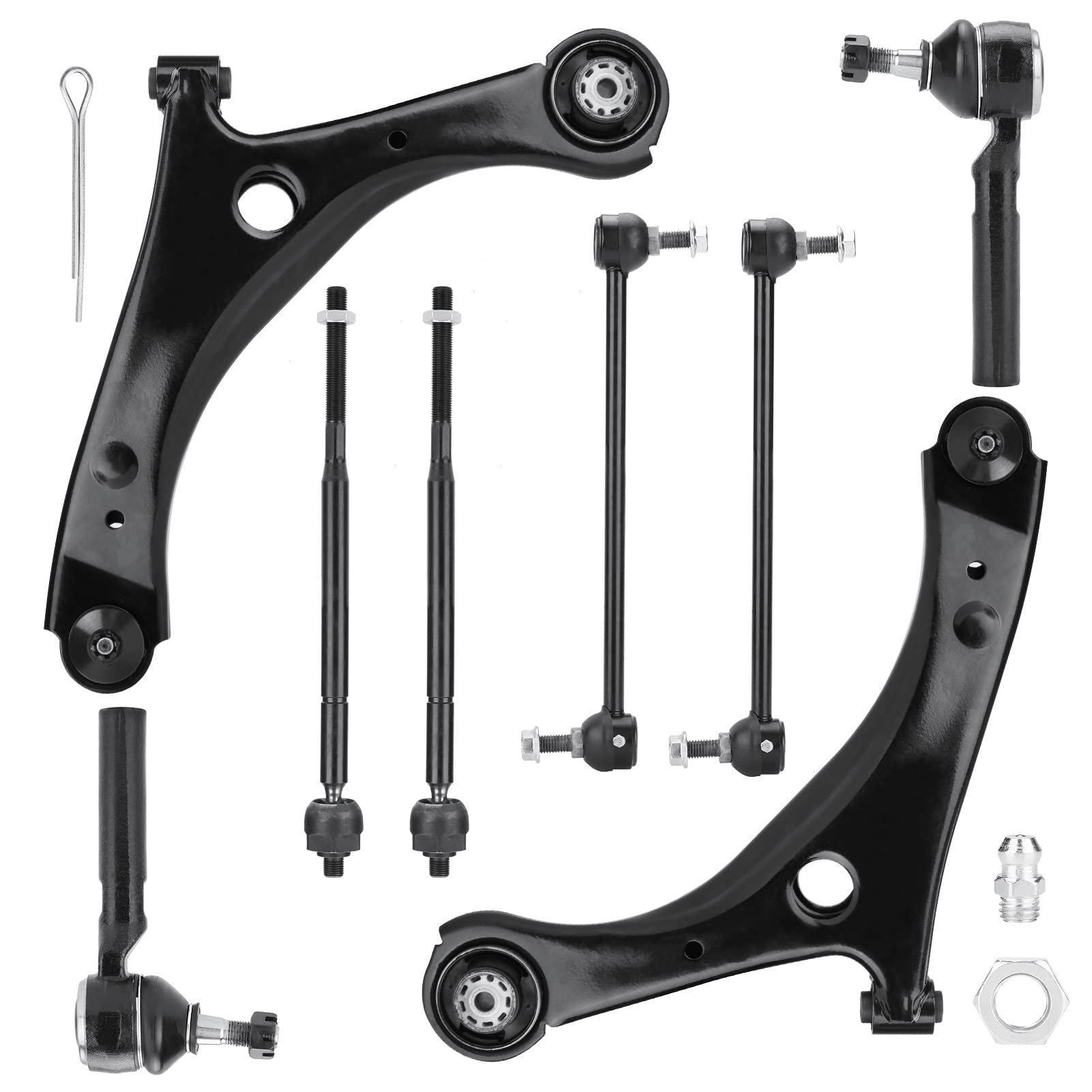 Front Lower Control Arm with ball joint Assembly Passenger Driver Side + Inner Outer Tie Rods + Sway Bars Suspension Kit for 2008-2018 Dodge Grand Caravan Chrysler Town & Country - 8 PCS Set