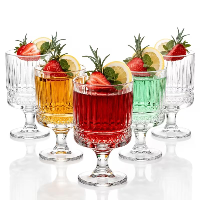 Image of Forestamart Diamond Cut Water Glasses Set of 4 | Embossed Stemmed Glass for, Mocktail, Cocktail & Pudding | 220ml Crystal Clear Goblet | Home Bar, Party & Gifting | Dishwasher Safe