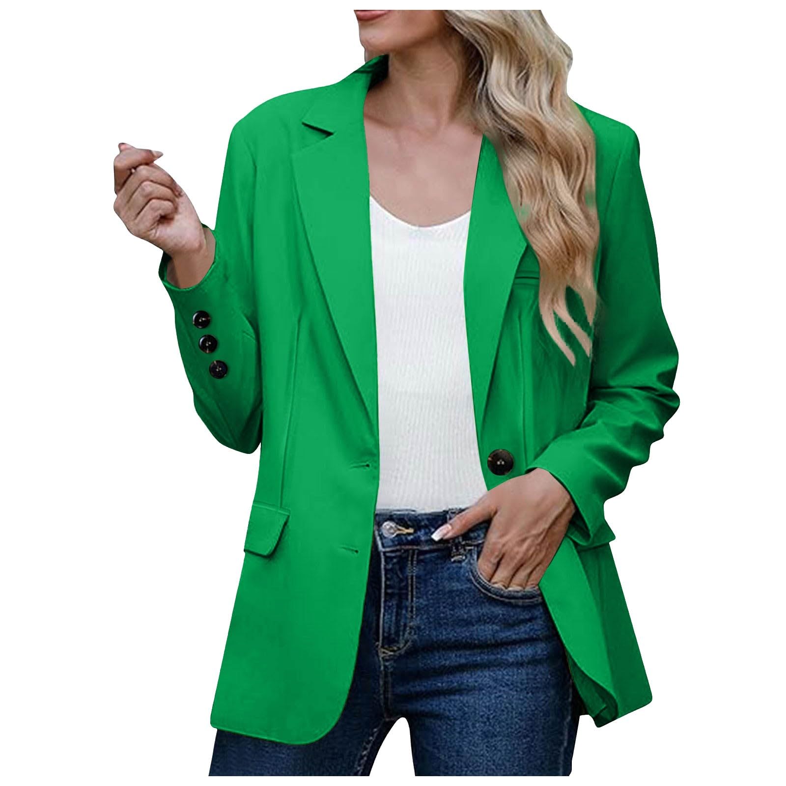 Blazer de mujer elegante con botón central y corte largo de caída fluida 5