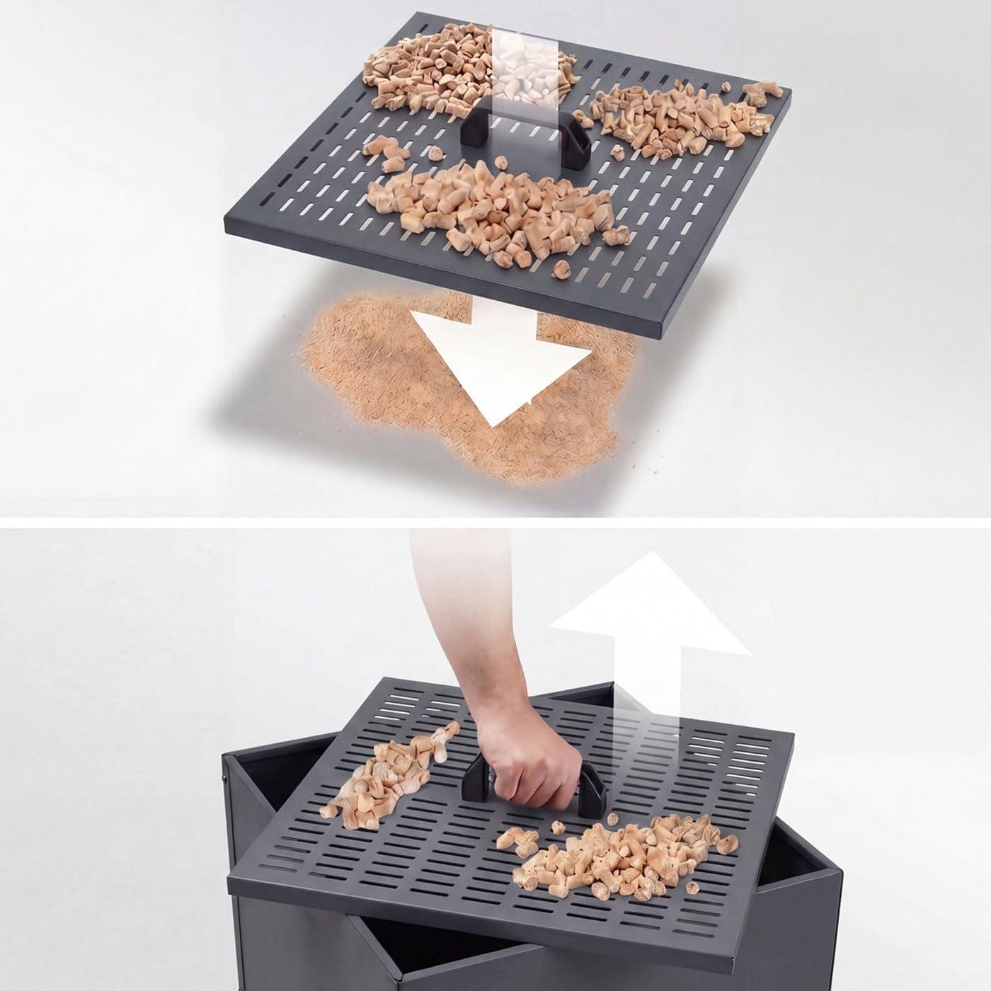 Mendler Contenitore per Pellet Cervo HWC-Q30 stoccaggio Pellet, con setaccio Filtro e rotelle 65x36x36cm - Antracite