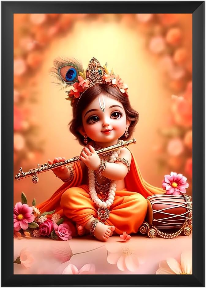 Baby Krishna Photo Frame | Shri Bal Gopal Painting | Krishna Photo Frames for Walls, Home, Bedroom, Living Room and Home Decor (Design 10, 4x6 Inches)