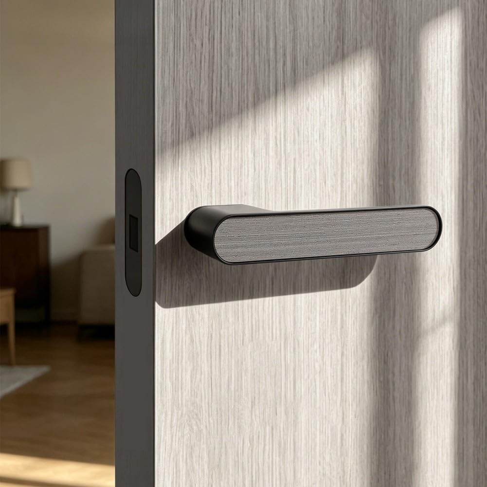 Moderno kit de cerradura magnética minimalista para puerta de dormitorio, oficina, hogar con pestillo silencioso de aleación de aluminio y mecanismo de privacidad interno en acabado negro (M)