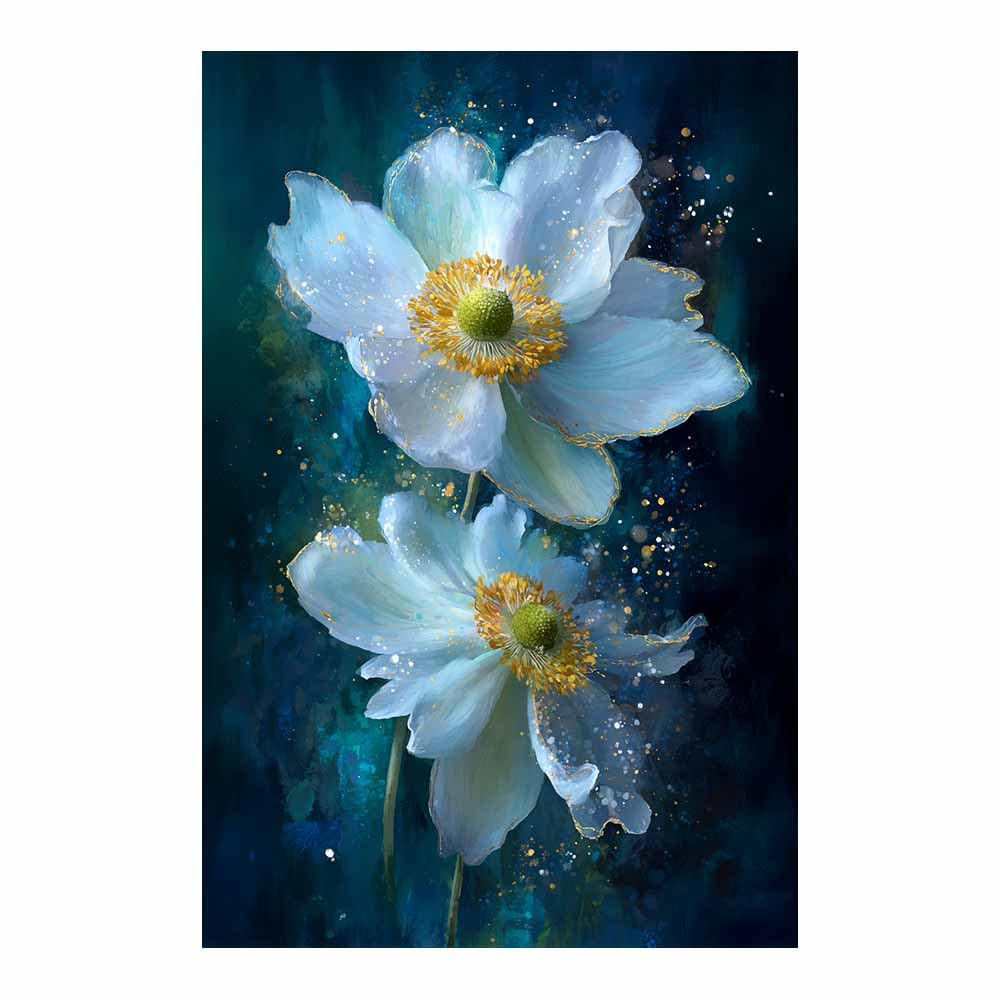 Hoqiu Multicolor Flowers Wall Art Blue Whites Poppy Art Pictures, Print Canvas Poster Decor For Living Room, Bathroom Canvas Art, For Bedroom Home Decoration.(Multicolor)-80X120cm Unframed