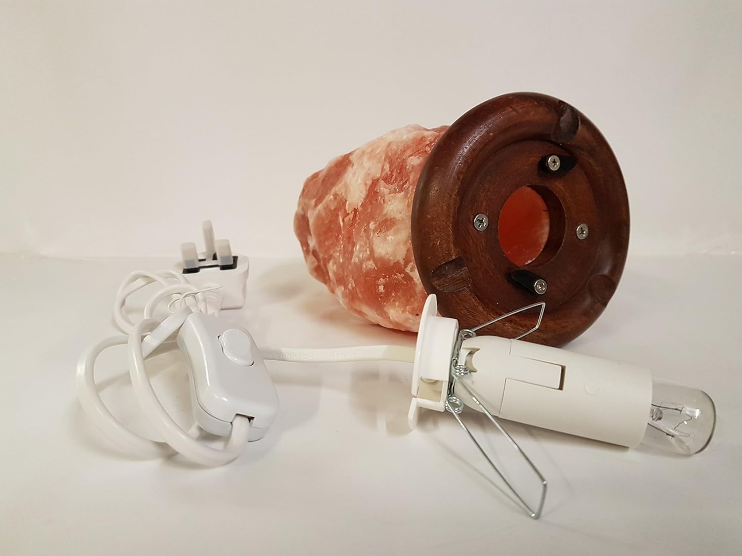 Lámpara de sal de roca de cristal del Himalaya original de 3-5 kg, luz nocturna natural con accesorio eléctrico completo