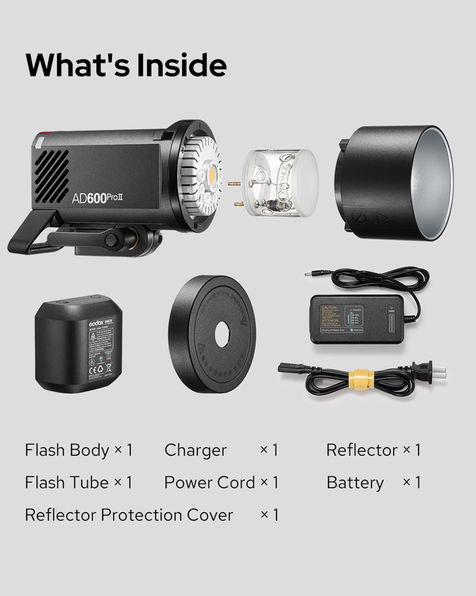 Godox AD600ProII Studioblitz Monolicht, 600WS Blitzlichtfotografie 2.4G TTL 1/8000s HSS Blitz im Freien,GN87 40W Bi-Color 2800K-6000K, 0.01s~0.9s Recyclingzeit, 2600mAh Lithium Batterie