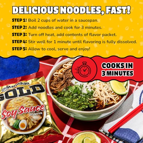 Image of Maruchan Gold Ramen Noodle Soup, Soy Sauce Flavor - Restaurant Quality Japanese-Style Instant Noodles, Quick & Easy Meal - 3.79 Oz. (5 Pack)