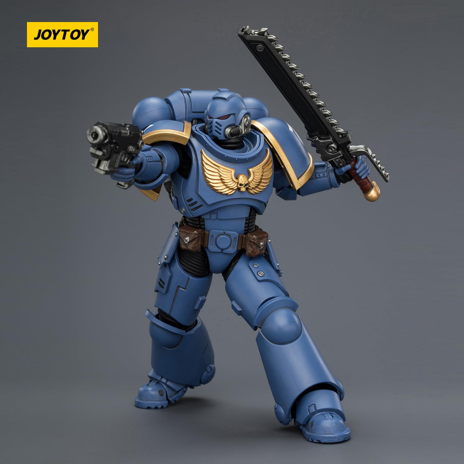 JOYTOY Warhammer 40k Ultramarines Intercesor con rifle de perno, pistola de perno y espada de cadena 1/18, figura de acción para coleccionar y mostrar modelo